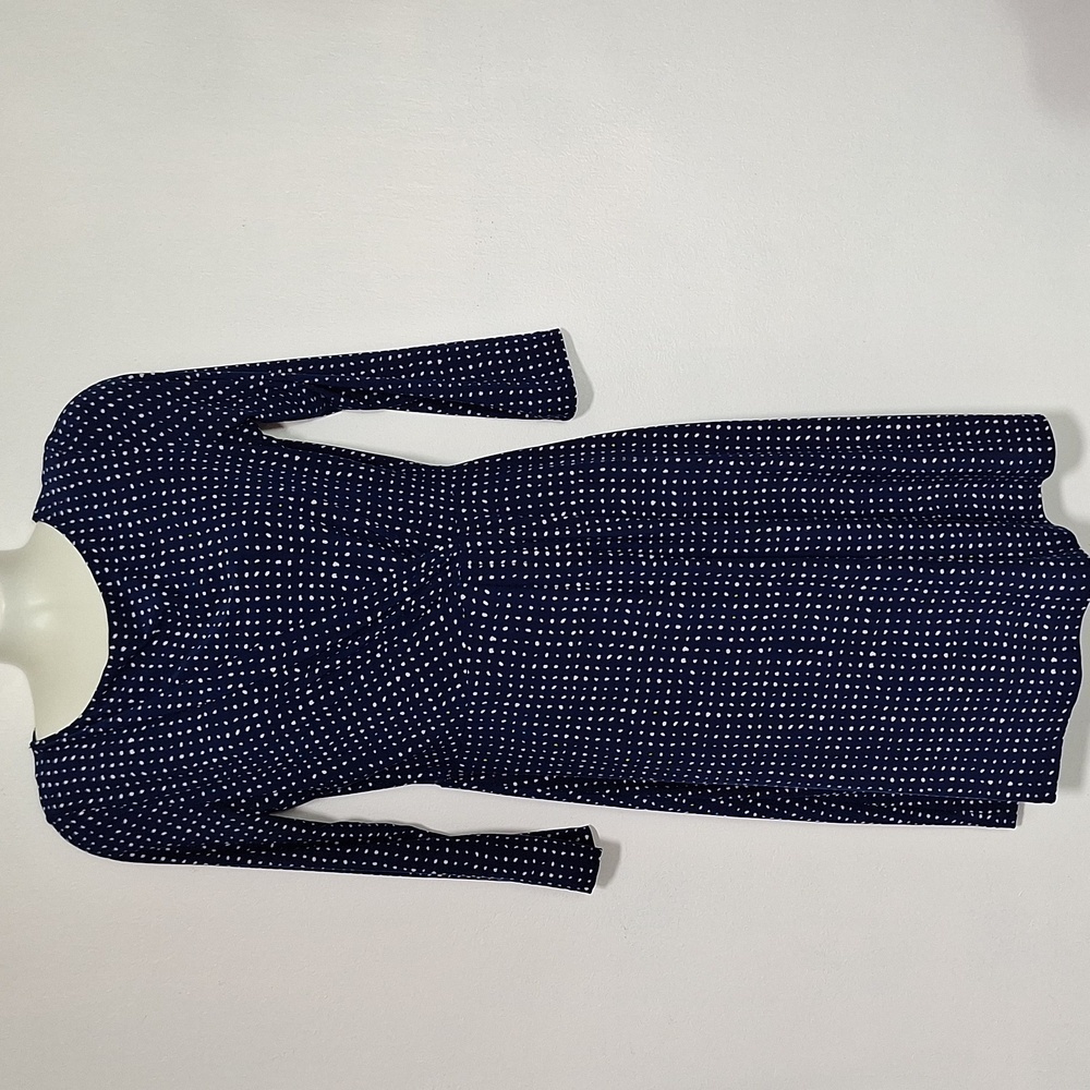 Le Lis Dress Long Sleeve Polka Dot Faux Wrap Blue